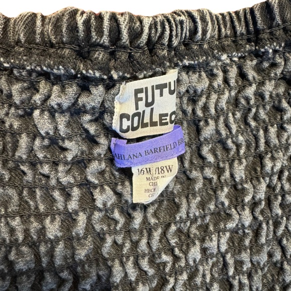 Future Collective Black Denim ZipFront Midi Dress 16W18W Puff Sleeve Square Neck - Picture 10 of 11